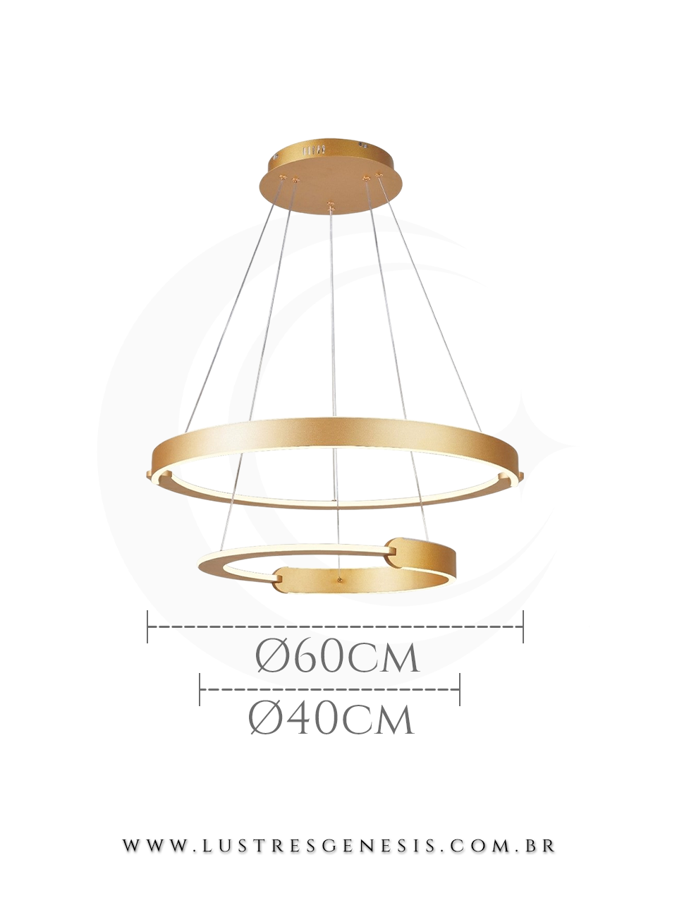 Luminaria de Teto Pendente LED DCD03086 Dourado Bivolt 126W 3000K Ø60cm, Mesa Area Gourmet, Sala de Jantar, Suite Master